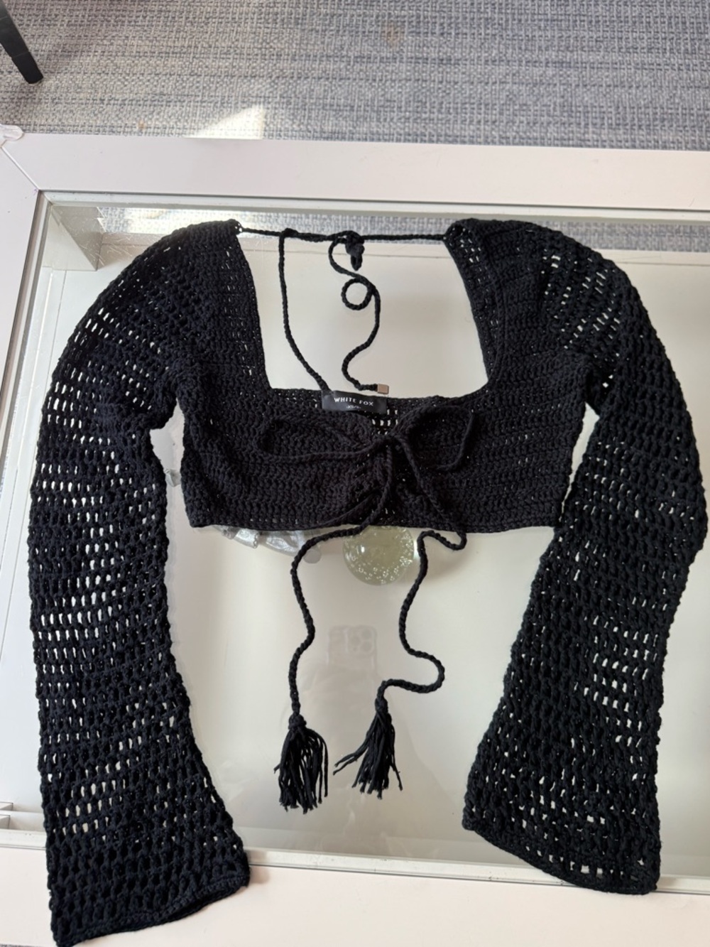 White fox- black cropped crochet top